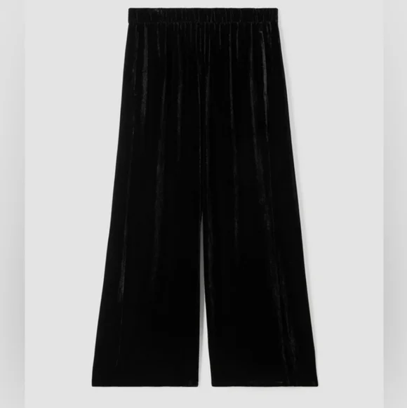 Eileen Fisher Women's Black Velvet Wide Leg Pleat Pant XXS